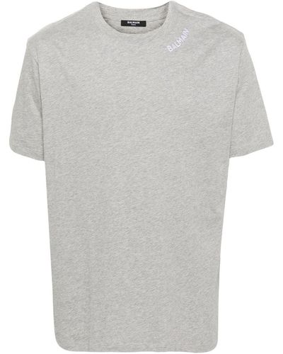 Balmain Stitch Collar T-Shirt Straight Fit - Grey