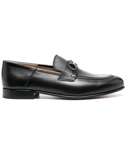 Ferragamo Ottone Leather Slide Bit Loafers - Black
