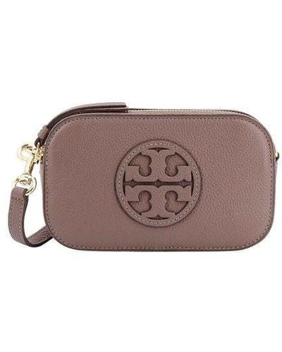 Tory Burch Leather Shoulder Bag With Frontal Logo - Brown