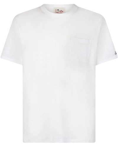 Mc2 Saint Barth Linen T-Shirt With Front Pocket - White