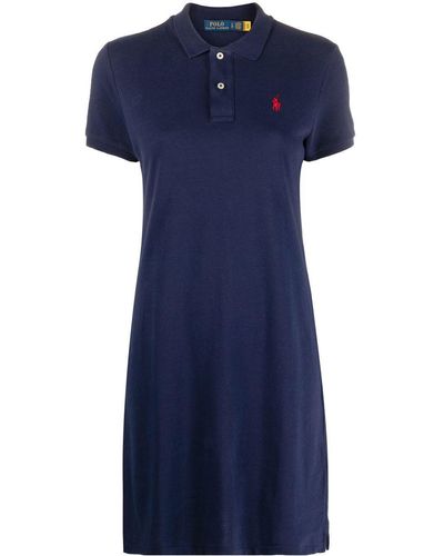 Polo Ralph Lauren Short Sleeves Polo Neck Dress - Blue