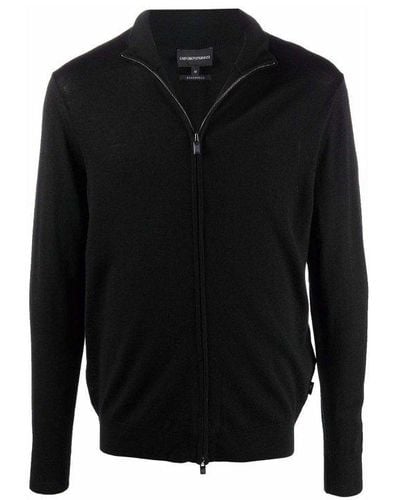 Emporio Armani Wool Zipped Cardigan - Black