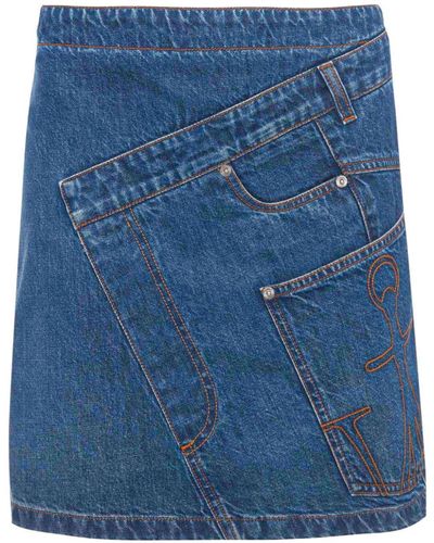 JW Anderson Twisted Mini Denim Skirt - Women's - Cotton - Blue