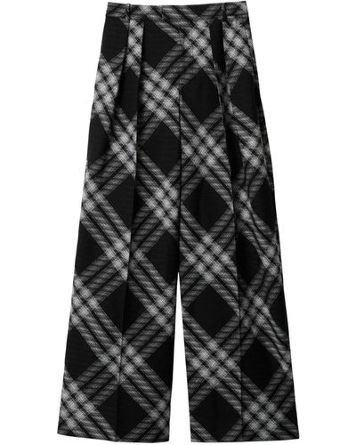 Burberry Wool Check Pleated Pants - Black
