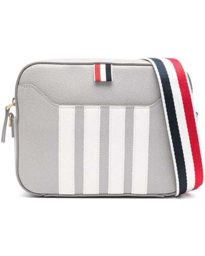 Thom Browne Small Camera Bag With Rwb Strap & 4 Bar Stripes - White