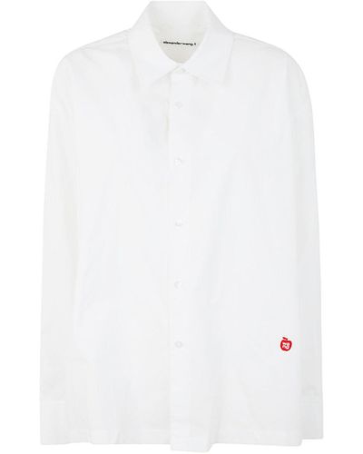 Alexander Wang Button Up Long Sleeve Shirt With Logo Apple Patch - White