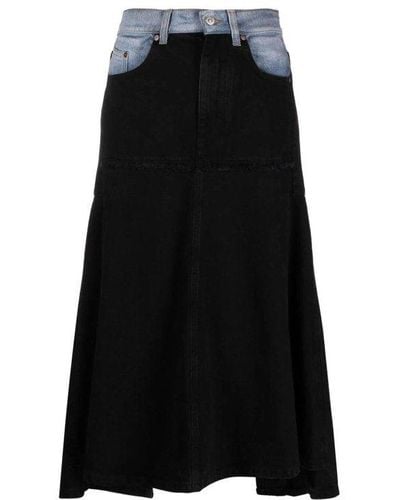 Victoria Beckham Patched Denim Skirt In Contrast Wash - Black