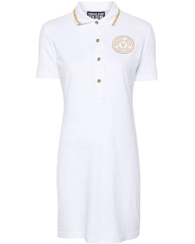 Versace Short Sleeves Polo Neck Mini Dress - White
