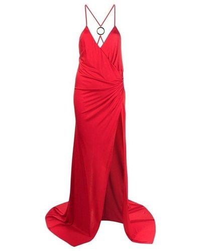 Pinko Vivara Side-slit Ruched Sleeveless Gown - Red