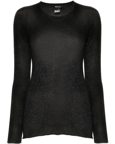 Avant Toi Hand Painted Light Cashmere Round Neck Pullover - Black