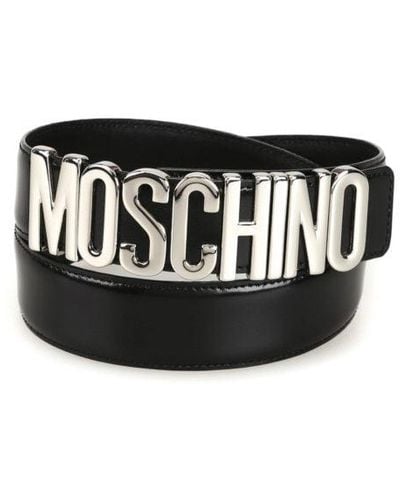 Moschino Logo Lettering Patent Leather Belt - Black
