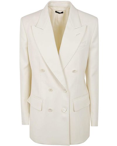 Tom Ford Wool And Silk Blend Twill Double Breasted Jacket - White