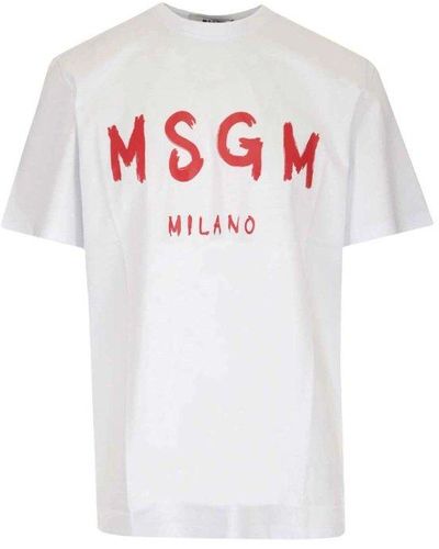 MSGM T-Shirt Logo Bianca E Rossa - Bianco