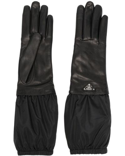 Prada Triangle-logo Leater Gloves - Black