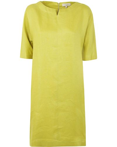 Antonelli Moravia 3/4 Sleeves Guru Neck Dress - Yellow