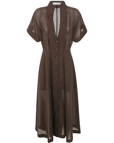 Philosophy Short Sleeves Chemisier Long Dress - Brown