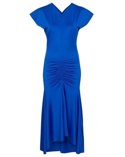Victoria Beckham Sleeveless Rouched Jersey Dress - Blue