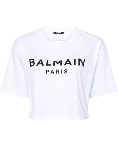 Balmain Printed Cropped T-Shirt - White