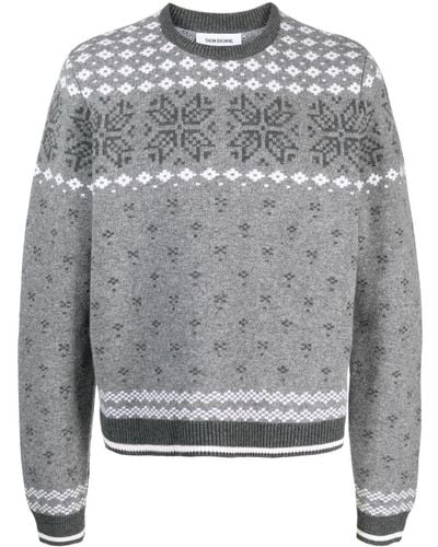 Thom Browne Patterned Intarsia-knit Wool Sweater - Gray