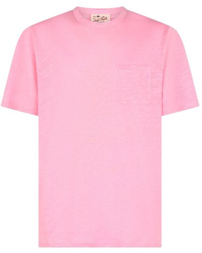 Mc2 Saint Barth Linen T-Shirt With Front Pocket - Pink