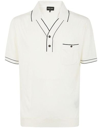 Giorgio Armani Short Sleeves Polo With Pocket - Natural