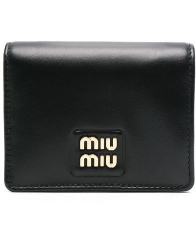 Miu Miu Logo-Lettering Bi-Fold Wallet - Black