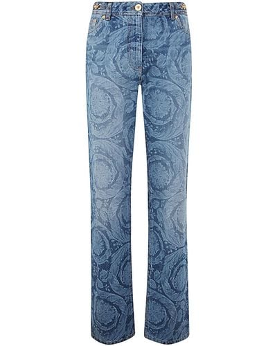 Versace Pant Denim Laser Stone Wash Baroque Series Denim Fabric With Special Treatment - Blue