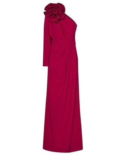 Elie Saab Sangria One-shoulder Dress With 3d Flower - Red