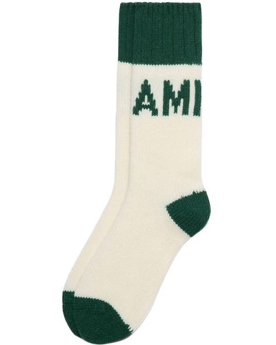 Ami Paris Logo-intarsia Knitted Socks - Black
