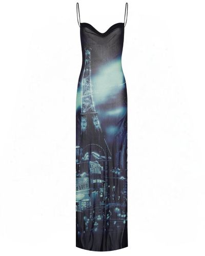 Jean Paul Gaultier Mesh Slip Dress Printed "Pigalle" - Blue