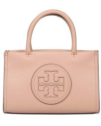 Tory Burch Ella Leather Bag With Front Logo - Pink