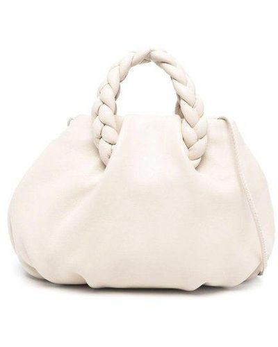 Hereu Bombon Braided Handle Leather Handbag - White