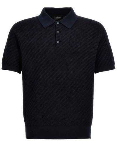 Brioni Woven Knit Polo Shirt - Black