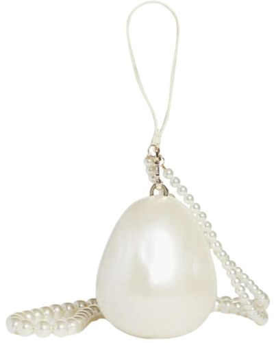 Simone Rocha Bell Charm Micro Egg Bag With Pearl Crossbody Bags - White