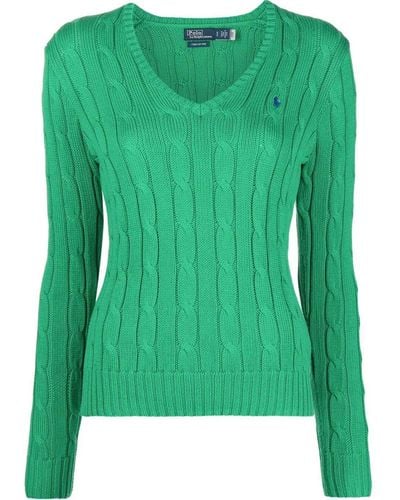 Polo Ralph Lauren V Neck Braided Sweater - Green