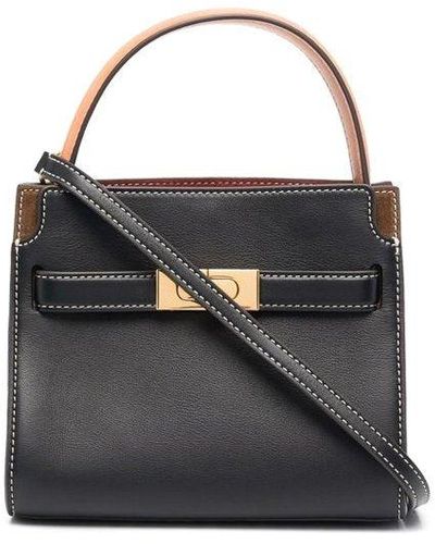 Tory Burch Grained Leather Bag With Suede Panels - Black