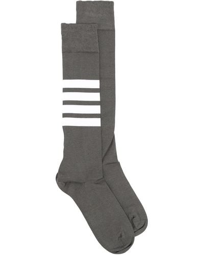 Thom Browne Over The Calf Socks With 4 Bar - Gray