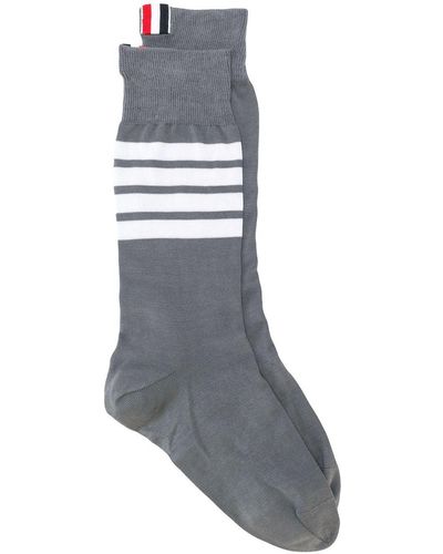 Thom Browne Mid Calf Socks With 4 Bar - Gray