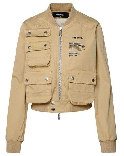 DSquared² Cotton Bomber Jacket - Natural