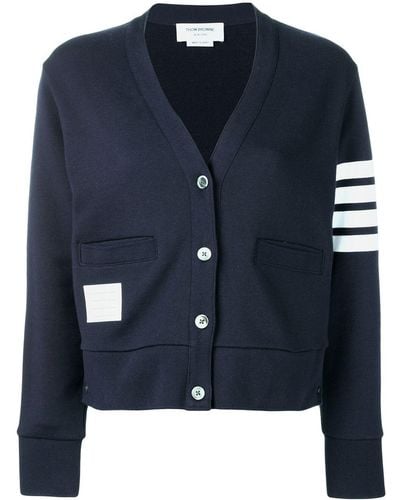 Thom Browne V-Neck Cardigan With Engineered 4 - Blue