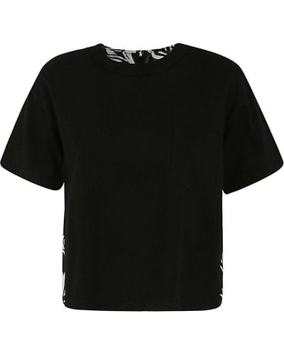 Sacai Floral Print Cotton Jersey T-Shirts - Black