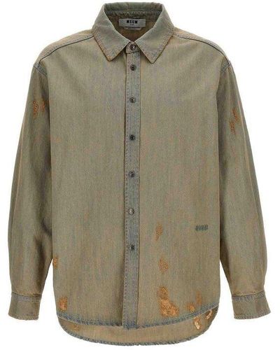 MSGM Stone Wash Denim Shirt Camicie Beige - Verde