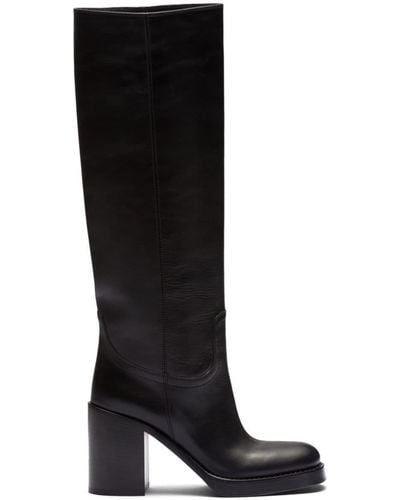 Prada 90mm Knee-high Leather Boots - Black