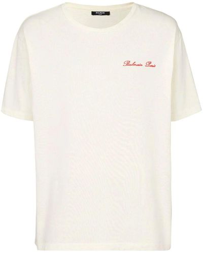 Balmain Back Western Print T-Shirt Straight Fit - White