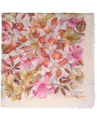 Ferragamo Flower Patterned Cashmere Shawl - Pink
