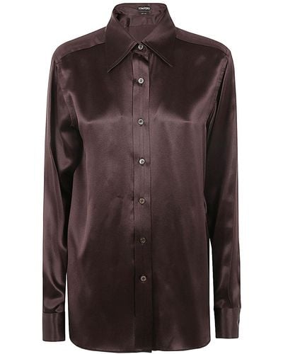 Tom Ford Fluid Charmeuse Silk Shirt - Brown