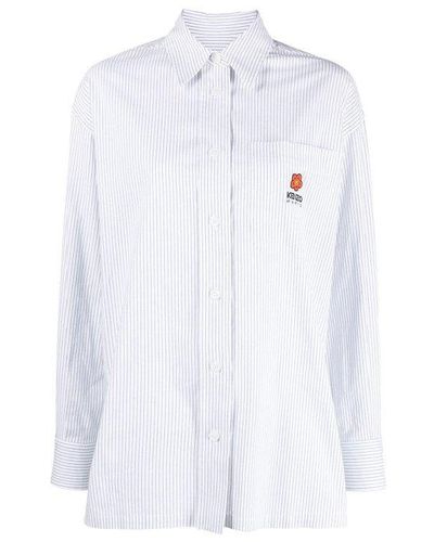 KENZO Embroidered-logo Pinstripe Shirt - White
