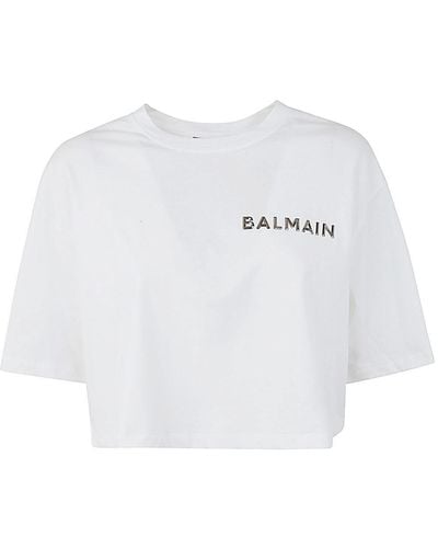 Balmain Laminated Cropped T-Shirt - White