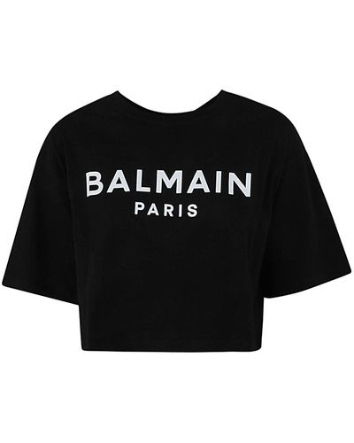 Balmain Printed Cropped T-Shirt - Black