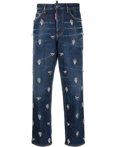 DSquared² Crystal Flies High-rise Cropped Jeans - Blue